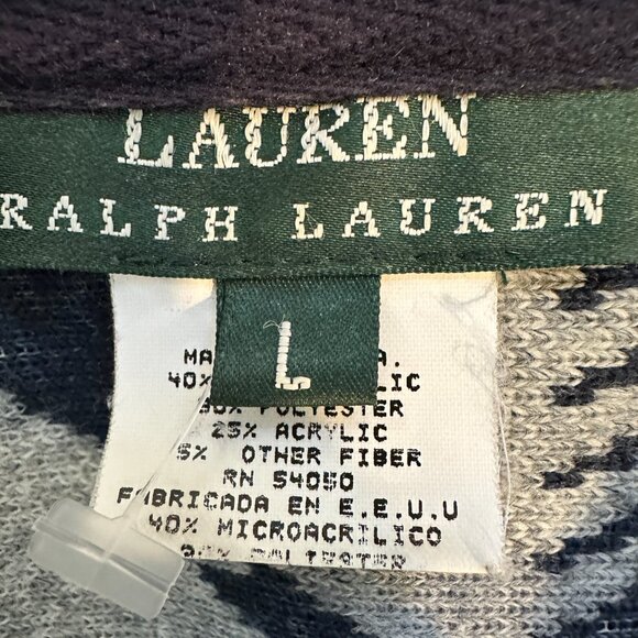 Lauren Ralph Lauren Jacket Women's L Blue Aztec Fleece Shawl Collar Western 90s - Picture 10 of 11